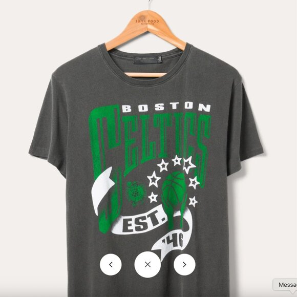 🏀 Junk Food Celtics Banner Vintage Tee • Women’s XL • NWT • Boston + NBA Vibe - Picture 1 of 10